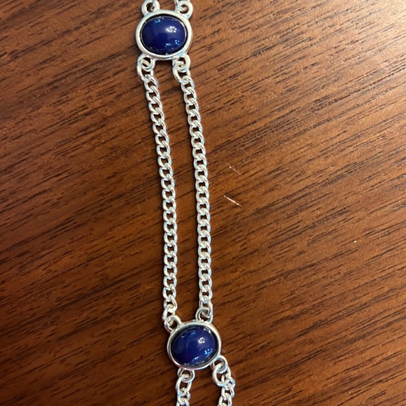 Chico’s faux silver long necklace with navy beads - Picture 2 of 4